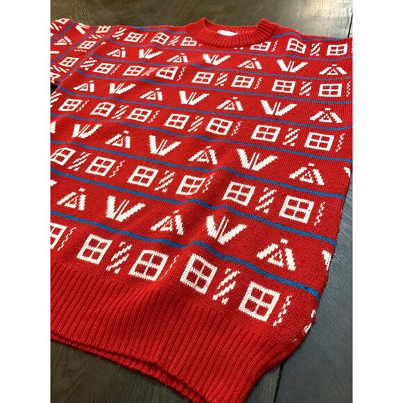 Vintage 80s 90s Repage Sweater Red Geometric Symbols Size Medium M Romania - Picture 2 of 8